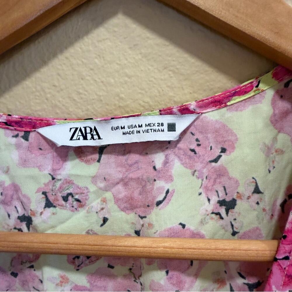 Zara Green Pink Floral V Neck Sexy Maxi Dress Medium - Picture 11 of 11